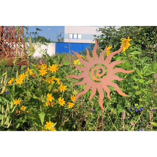 Gartenstecker Sonne Blumenwiese mit Spirale - Kreis des ewigen Lebens