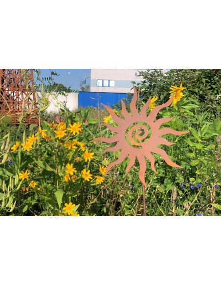 Gartenstecker Sonne Blumenwiese mit Spirale - Kreis des ewigen Lebens