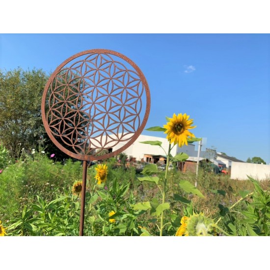 Gartenstecker Blume des Lebens - Gartenstecker Sonnenblumen in Blumenwiese