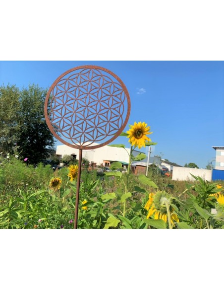 Gartenstecker Blume des Lebens - Gartenstecker Rost, Symbol des Lebens im Ornament