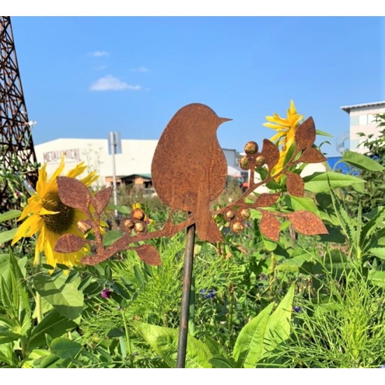 Gartenstecker Gartenstecker Goldbeerenast mit Vogel 
Verziert mit Goldpunkten