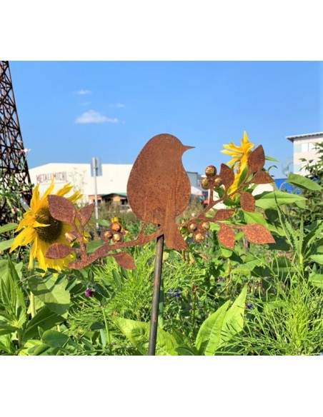 Gartenstecker Gartenstecker Goldbeerenast mit Vogel 
Verziert mit Goldpunkten