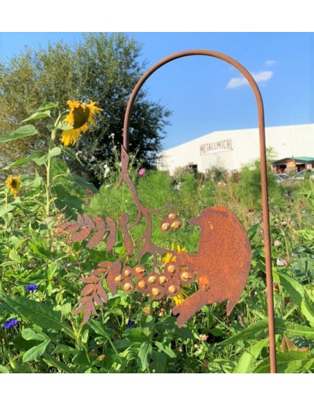 Vogel auf Goldbeerenast - hängend als Gartenstecker