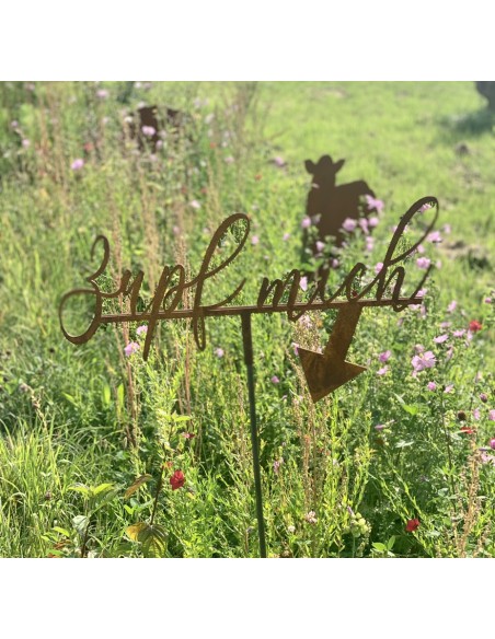 Gartenstecker Schriftzug - Zupf mich - mit Hülse - Höhe 25 cm Deko für Blumenwiese "Zupf mich" mit Hülse für Eisenstangen oder H