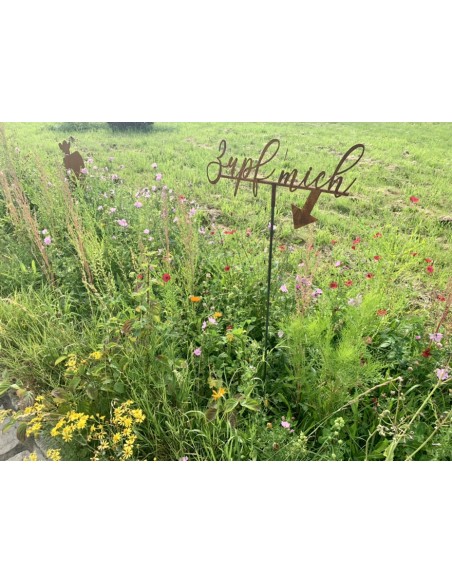 Gartenstecker Schriftzug - Zupf mich - mit Hülse - Höhe 25 cm Deko für Blumenwiese "Zupf mich" mit Hülse für Eisenstangen oder H