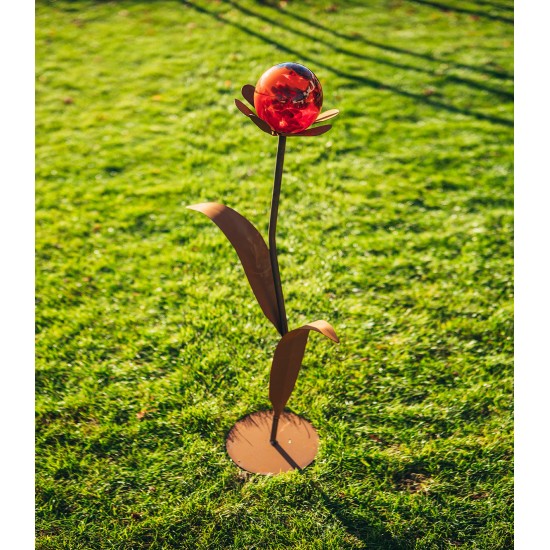 Glasblume Nele - Höhe 97 cm - Kugel Rot