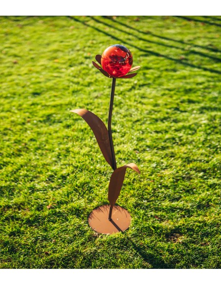 Glasblume Nele - Höhe 97 cm - Edelstahlkugel Glasblume Nele - Höhe 97 cm - Edelstahlkugel