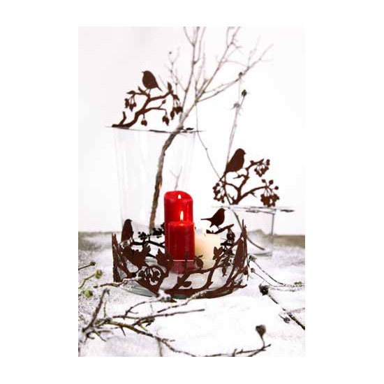 Vogel Deko Edelrost Vogel auf Ast mit Beeren für Glasschalen - Höhe 17 cm - Länge 23 cm Der Edelrost Dekovogel auf Ast mit Beere