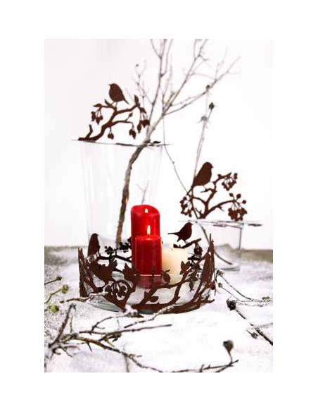 Vogel Deko Edelrost Vogel auf Ast mit Beeren für Glasschalen - Höhe 17 cm - Länge 23 cm Der Edelrost Dekovogel auf Ast mit Beere