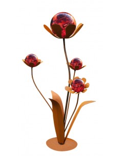 Glasblume Ferrum - Höhe 96 cm - Kugeln Rot