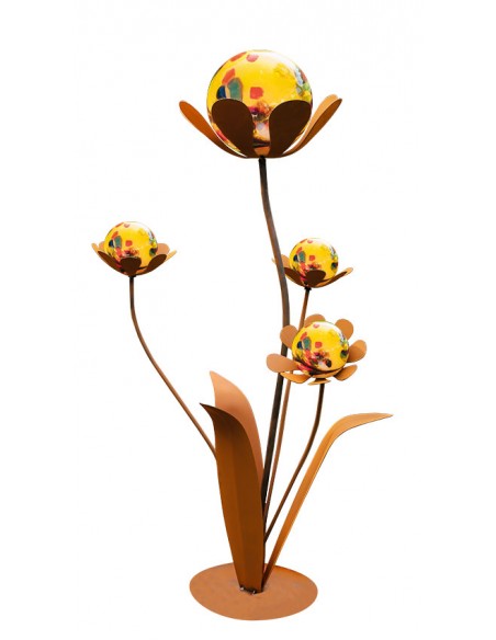Glasblume Ferrum - Höhe 96 cm - Kugeln Gelb