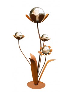Glasblume Ferrum - Höhe 96 cm - Edelstahlkugeln