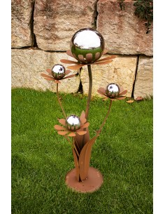 Glasblume Ferrum - Höhe 96 cm - Edelstahlkugeln 2