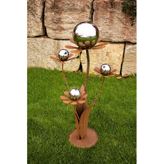 Glasblume Ferrum - Höhe 96 cm - Edelstahlkugeln