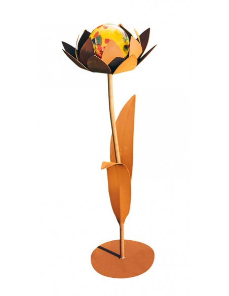 Glasblume Sybille - Höhe 104 cm - Gelbe Glaskugel