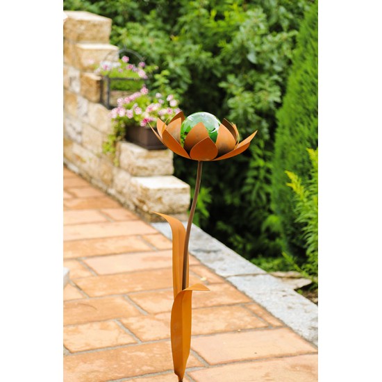 Glasblume Sybille - Höhe 104 cm - Gelbe Glaskugel