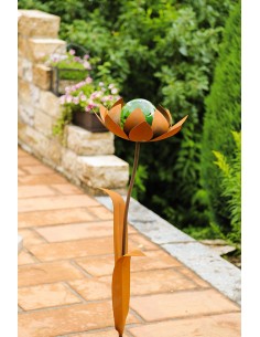 Glasblume Sybille - Höhe 104 cm - Edelstahlkugel 2