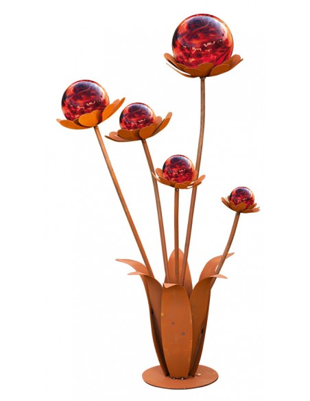 Glasblume Blumenzauber 2 - Höhe 120 cm - Rote Glaskugeln