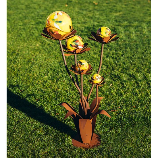 Glasblume Blumenzauber 2 - Höhe 120 cm - Gelbe Glaskugeln