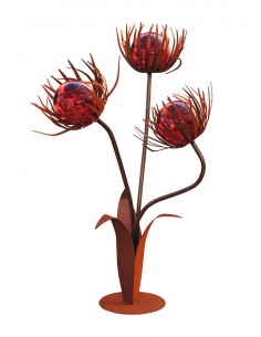 Glasblume - Löwenzahn - Höhe 110 cm - Rote Glaskugeln