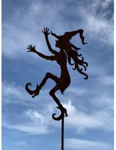 Tanzende junge Hexe als Gartenstecker 
Halloween Deko aus Metall 2