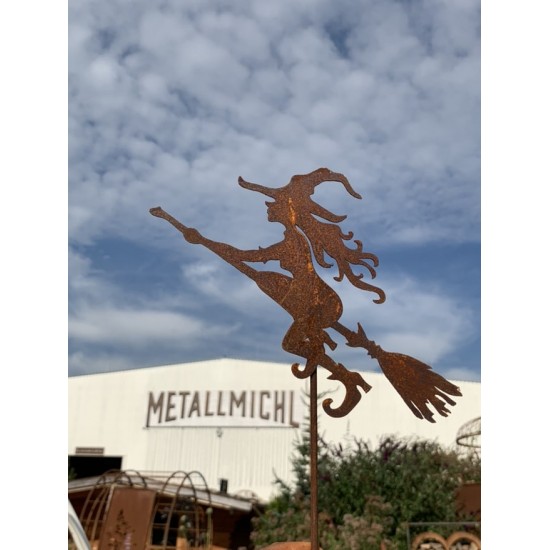 Hexen, Elfen, Drachen und Mystisches Fliegende Hexe als Gartenstecker - mini - Höhe 18 cm Die fliegende Hexe ohne Kessel fliegt 