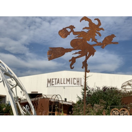 Hexen, Elfen, Drachen und Mystisches Hexe Waltraud als Gartenstecker - mini - Höhe 20 cm Fliegende Hexe auf einem Besen als Gart