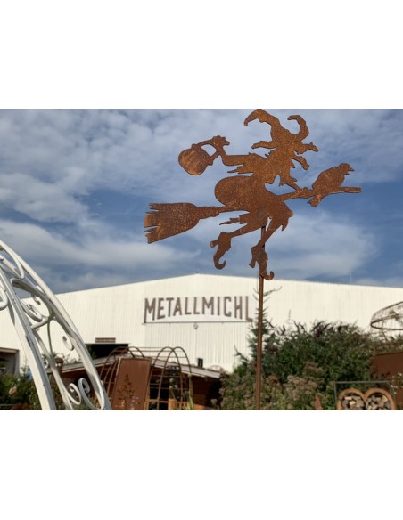 Hexen, Elfen, Drachen und Mystisches Hexe Waltraud als Gartenstecker - mini - Höhe 20 cm Fliegende Hexe auf einem Besen als Gart