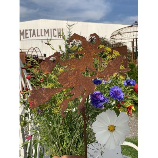 Hexen, Elfen, Drachen und Mystisches Hexe Waltraud als Gartenstecker - mini - Höhe 20 cm Fliegende Hexe auf einem Besen als Gart