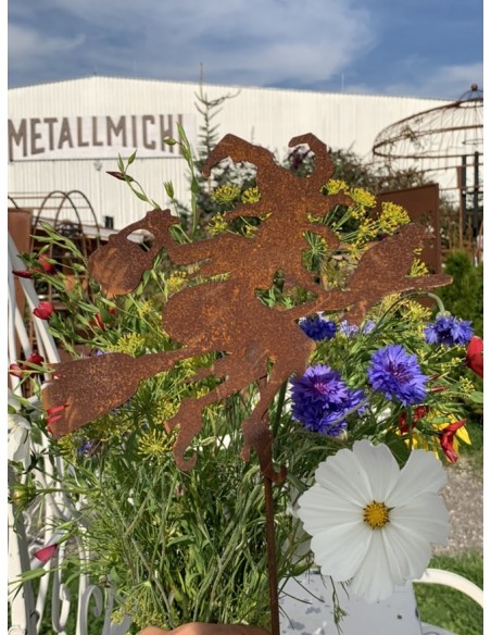 Hexen, Elfen, Drachen und Mystisches Hexe Waltraud als Gartenstecker - mini - Höhe 20 cm Fliegende Hexe auf einem Besen als Gart