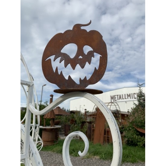 Herbstdeko Halloween Kürbis - A 21x21 cm Kürbiskopf aus Edelrost auf einer Standplatte zum beschmücken für Deine Herbstdeko. Die