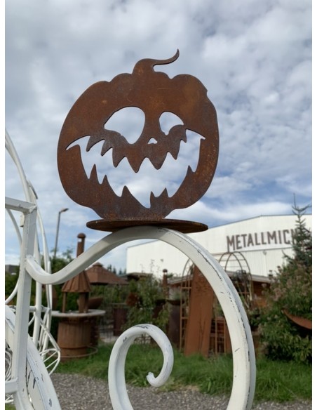 Herbstdeko Halloween Kürbis - A 21x21 cm Kürbiskopf aus Edelrost auf einer Standplatte zum beschmücken für Deine Herbstdeko. Die