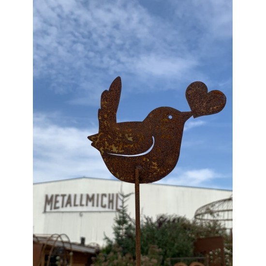 Vogel Deko Vögelchen mit Herz im Schnabel als Gartenstecker - klein 37 cm Gesamthöhe Dieser kleine Gartenstecker mit einem süßen