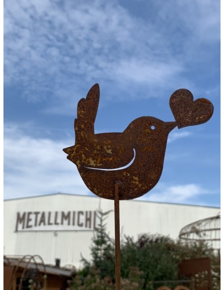 Vogel Deko Vögelchen mit Herz im Schnabel als Gartenstecker - klein 37 cm Gesamthöhe Dieser kleine Gartenstecker mit einem süßen