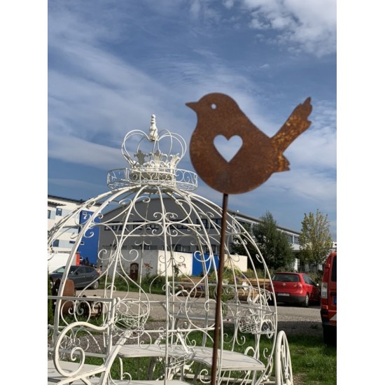 Vogel Deko Vögelchen mit Herzausschnitt als Gartenstecker