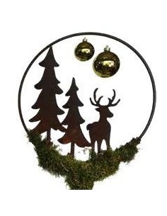 Weihnachtsdeko Hirsch mit Tannen im Ring - mit Rohr als Steckverbindung - Ø 40 cm Ein Hirsch mit Tannen passt einfach perfekt in
