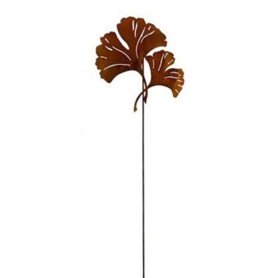 Gartenstecker Ginkgo Gartenstecker 2 Blätter Einzelnes Gingkoblatt als Gartenstecker an einen Stab angeschweißt.

Höhe 44 cm
