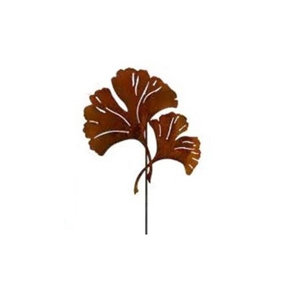 Gartenstecker Ginkgo Gartenstecker 2 Blätter - Höhe 44 cm 2 Gingkoblätter an Stab zum Stecken für Deine Gartendeko aus Edelrost.