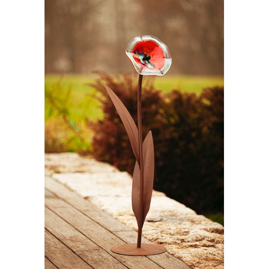 Glasblume - Katrin - Höhe 100 cm - Blütentellerfarbe Rot