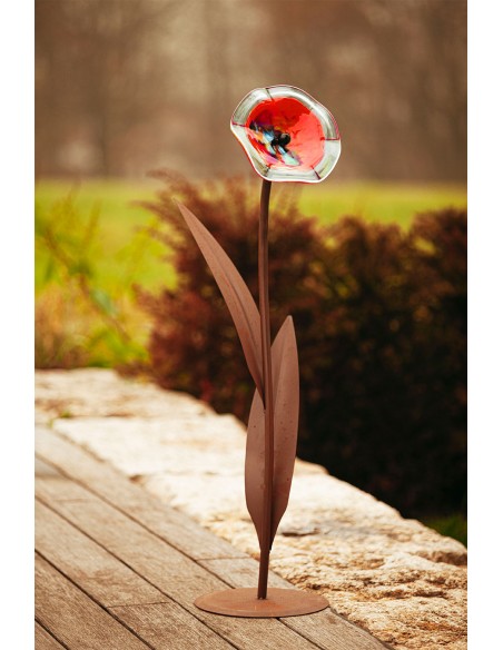 Glasblume - Katrin - Höhe 100 cm - Blütentellerfarbe Rot