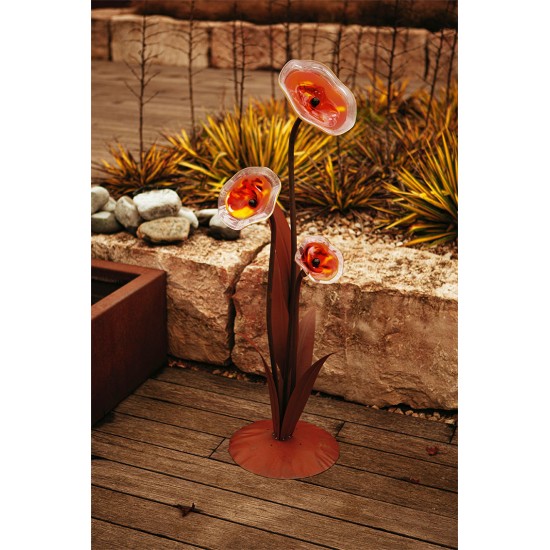 Glasblume - Alexandra - inkl. 3  roten Blütentellern - Höhe 125 cm