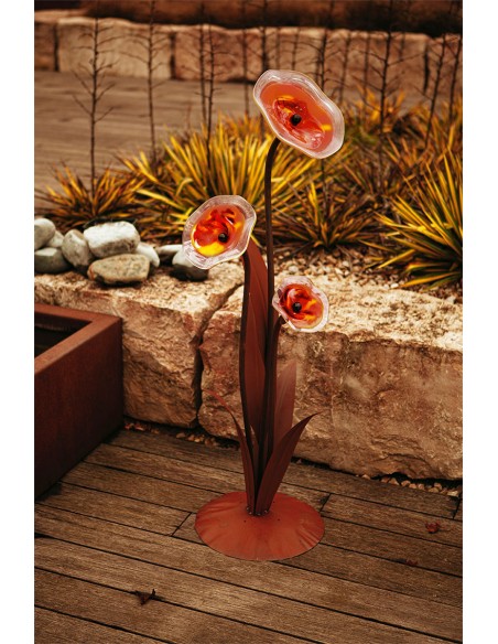 Glasblume - Alexandra - inkl. 3  roten Blütentellern - Höhe 125 cm