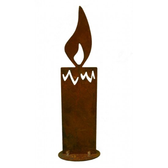 Kerzen - aus Edelrost und Holz Rostkerze 20 cm auf Bodenplatte Höhe 20cm
Breite 5,5cm
zum Hinstellen mit einer Bodenplatte
