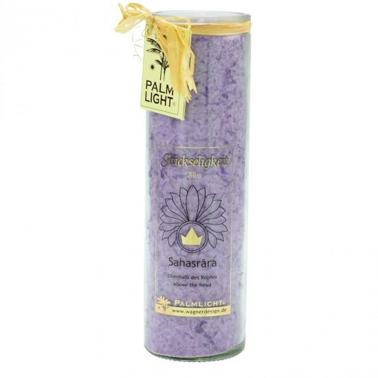 Start CHAKRA Kerze Glückseligkeit - Violett - groß ca. 20 cm - Kerze im Glas - Palm Light 