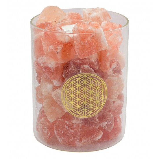 Salzkristall Lampe Salzkristall beleuchtet im Glas - Blume des Lebens - 19 cm hoch - Palm Light Dieses schöne Glas mit Salzkrist