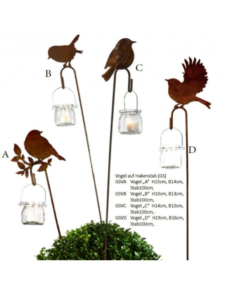 Tiere - Edelrost Tierfiguren Vogel sitzend auf Hakenstab - Höhe 17 cm 
Höhe: 17 cm
Breite 15 cm
Stab ca. 100 cm

