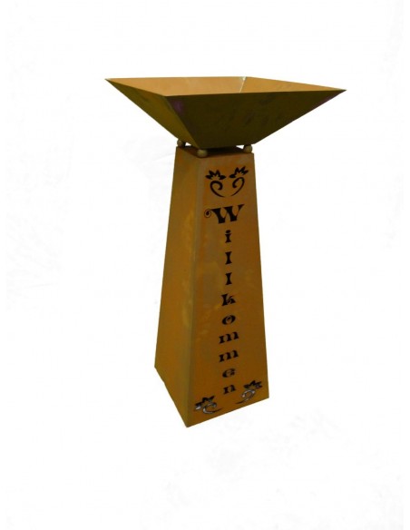 Rostsäule Willkommen inkl Schale trapezförmig 97 cm hoch