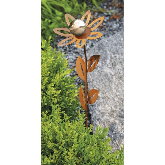 Glasblume Anna - Höhe 77 cm - Edelstahlkugel