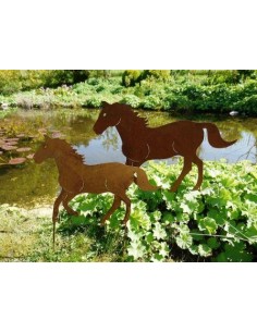 Rost Gartenfigur Hufeisen Edelrost Gartendeko Pferde Pferd Fohlen Metall Deko 