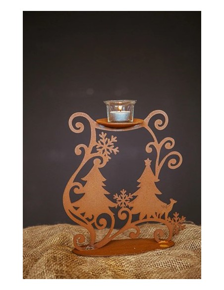 Start Kerzenhalter mit Waldlandschaft Edelrost - Höhe 26 cm Schöner Kerzenhalter mit einer Waldlandschaft auf einer Platte.

H